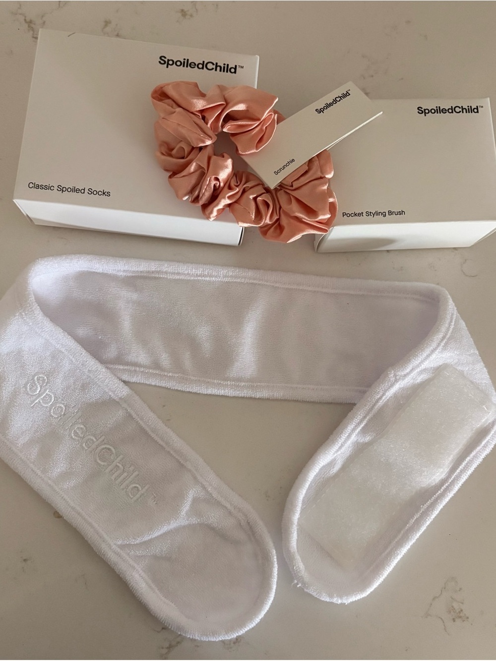 Spoiled Child White Socks, Hair Band, Pocket Brush, and Hair Scrunchie Set NWT - Picture 3 of 7